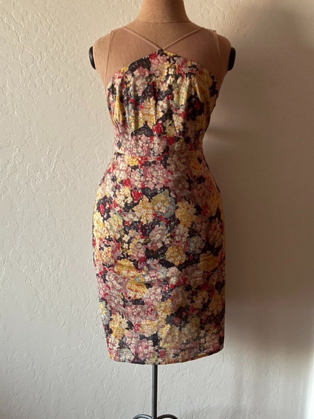Anthropologie Floral Mesh Top Dress. Yellow/Red/Cream.